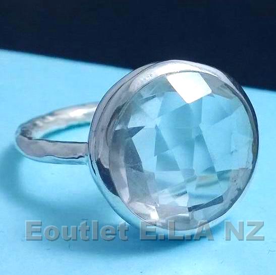 17mm GENUINE WHITE QUARTZ SOLID SILVER RING-sz8